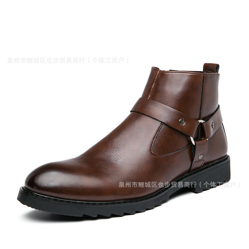 Zipper Pointed British Style High-top Large Size Leather Boots - Imagen 7