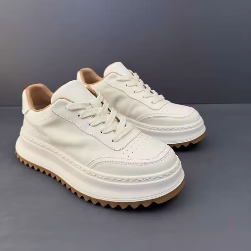 Leather White Shoes Male Retro Casual Shoes - Imagen 4