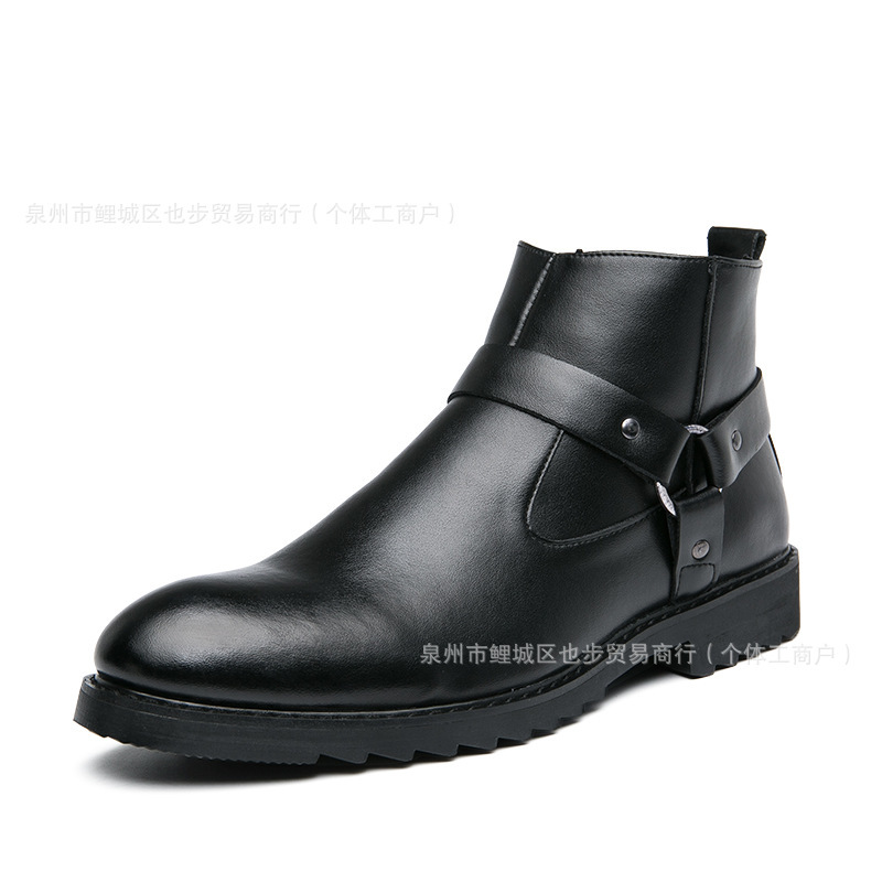 Zipper Pointed British Style High-top Large Size Leather Boots - Imagen 6
