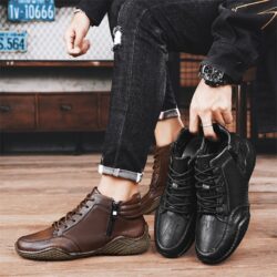 Martin Boots Trendy Genuine Leather Casual High-top Men's Fleece-lined