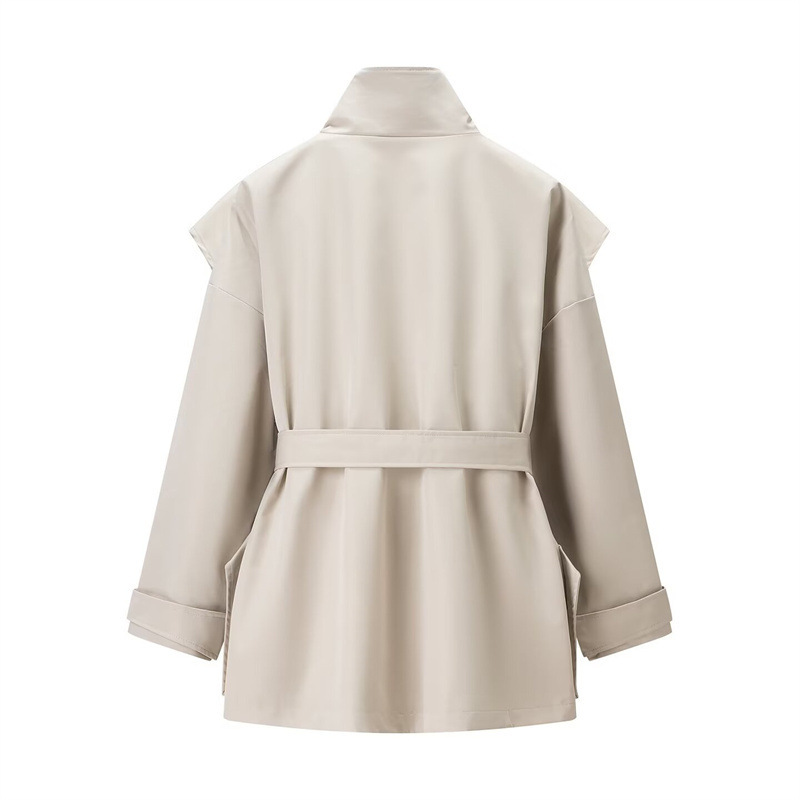 Women's Stand Collar Belted Trench Coat - Imagen 2