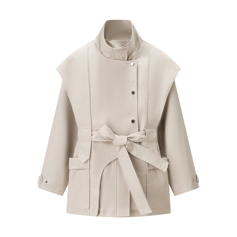 Women's Stand Collar Belted Trench Coat - Imagen 5