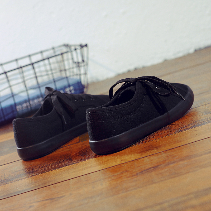 Korean Style All Black Slimming Versatile Pure Breathable Flat Work Shoes - Imagen 4