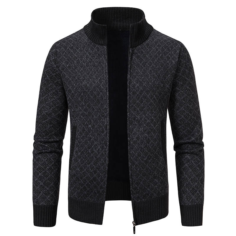 Thickened Plaid Print Jacket Cardigan Fashion Slim Fit Zipper Stand Collar Sweater Winter Men's Casual Long Sleeve Knitted Top Clothing - Imagen 6