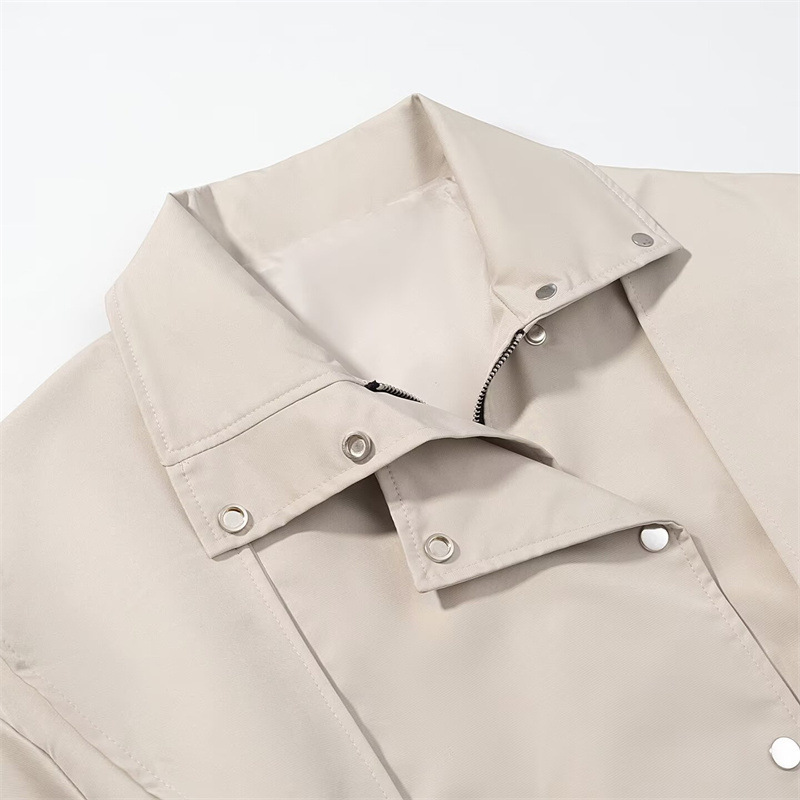 Women's Stand Collar Belted Trench Coat - Imagen 3