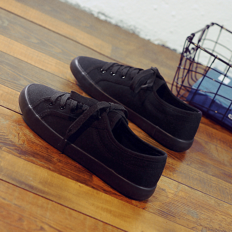 Korean Style All Black Slimming Versatile Pure Breathable Flat Work Shoes - Imagen 2