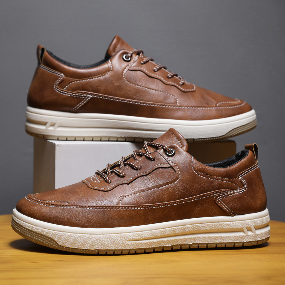 Leather Surface Men's Low-top Sneakers Warm Casual Shoes - Imagen 6