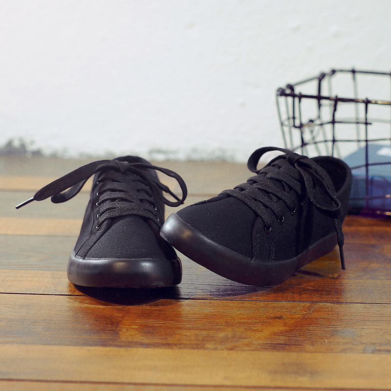 Korean Style All Black Slimming Versatile Pure Breathable Flat Work Shoes - Imagen 3