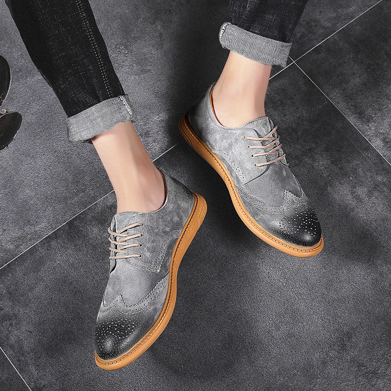 Business Formal Wear Genuine Leather Low Top Retro Lace Up Breathable Men's Shoes