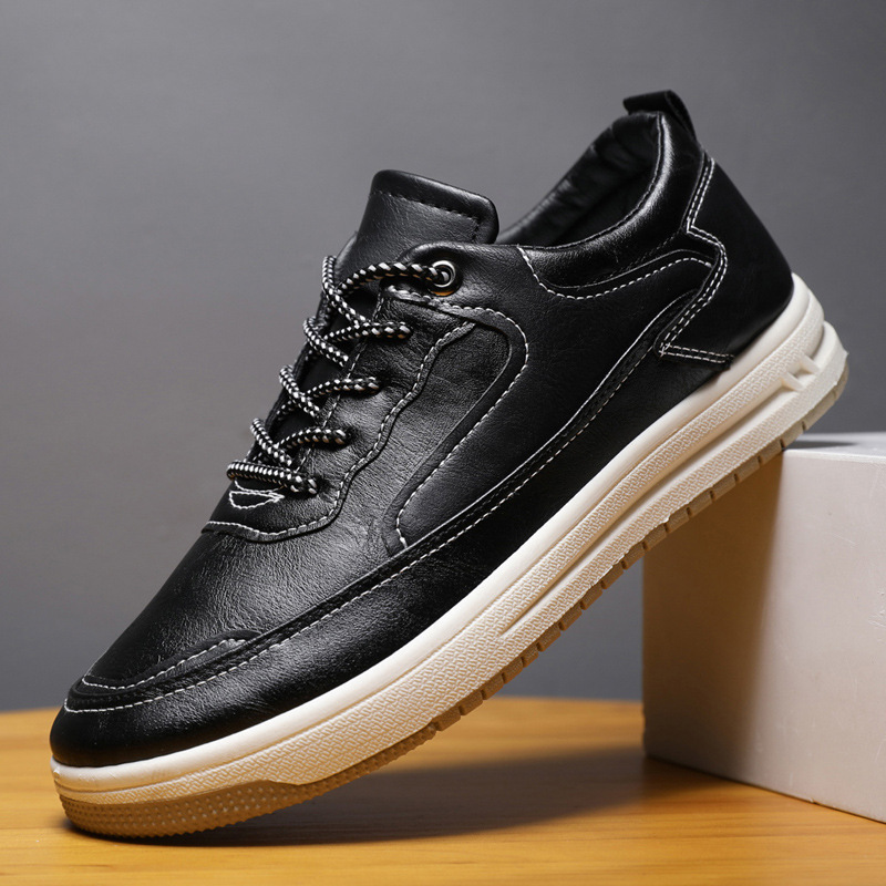 Leather Surface Men's Low-top Sneakers Warm Casual Shoes - Imagen 2